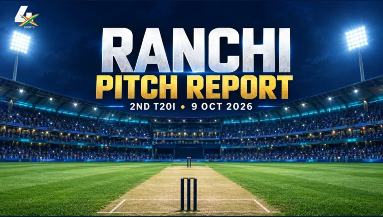 4xSports AI-assisted editorial cricket pitch illustration for JSCA Stadium, Ranchi