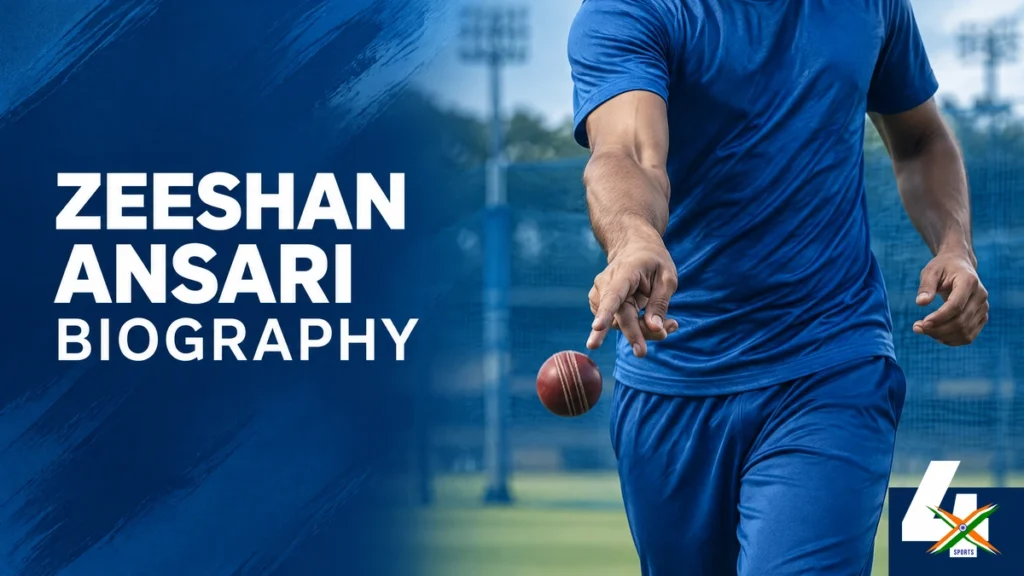 4xSports original non-identifying editorial illustration of a leg-spinner for the Zeeshan Ansari biography article; not a photograph or verified portrait of Zeeshan Ansari.