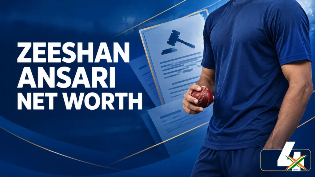 4xSports original non-identifying editorial illustration of a leg-spinner for the Zeeshan Ansari net worth article; not a photograph or verified portrait of Zeeshan Ansari.